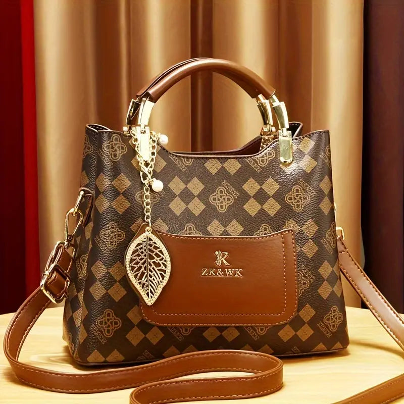 Bolsa crossbody com estampa de letras vintage, bolsa de ombro em PU, bolsa e bolsa de moda feminina