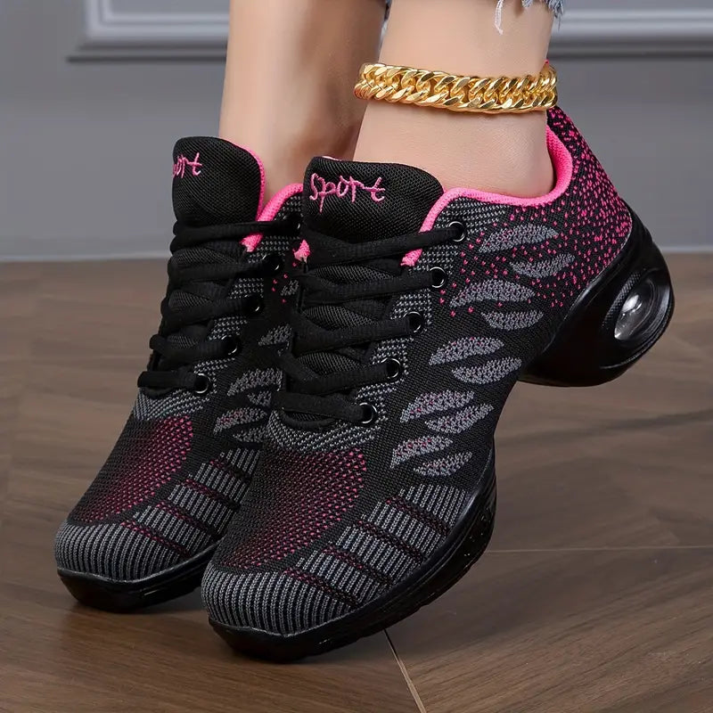 Sapatos femenino com bordado de letras e almofada de ar para esportes profissionais, dança e uso diario