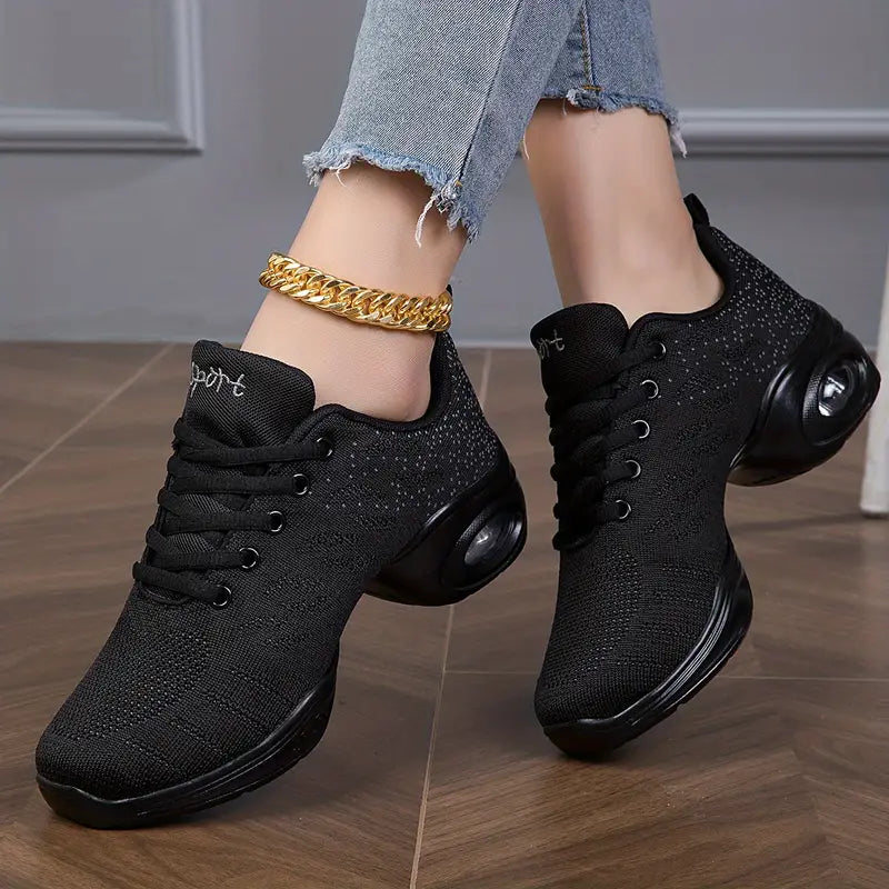 Sapatos femenino com bordado de letras e almofada de ar para esportes profissionais, dança e uso diario