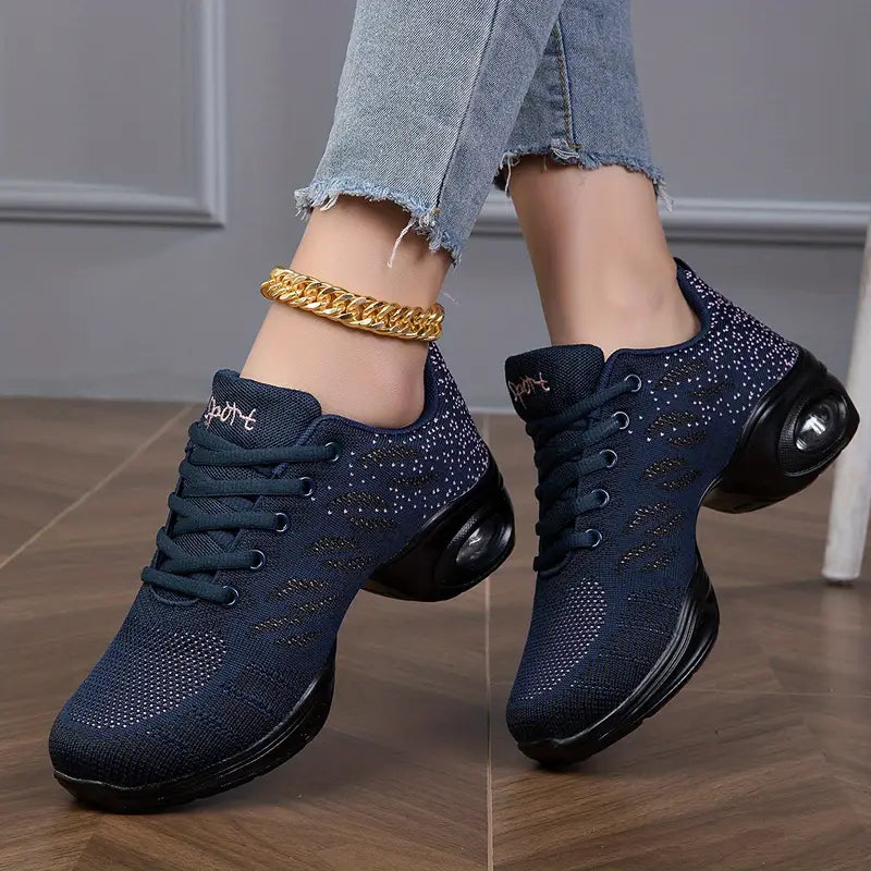 Sapatos femenino com bordado de letras e almofada de ar para esportes profissionais, dança e uso diario