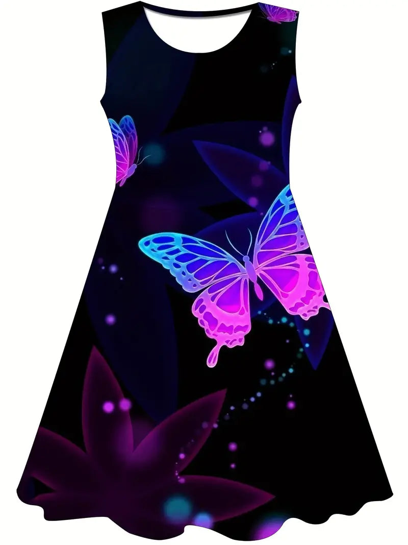 Vestido borboleta para meninas – estampa digital 3D, sem mangas
