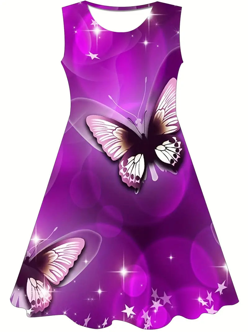 Vestido borboleta para meninas – estampa digital 3D, sem mangas