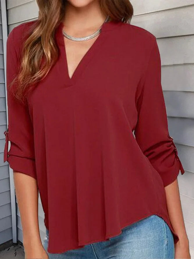 Blusa tamanho grande casual gola redonda sólida manga