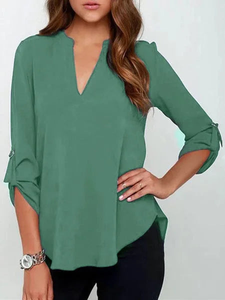 Blusa tamanho grande casual gola redonda sólida manga