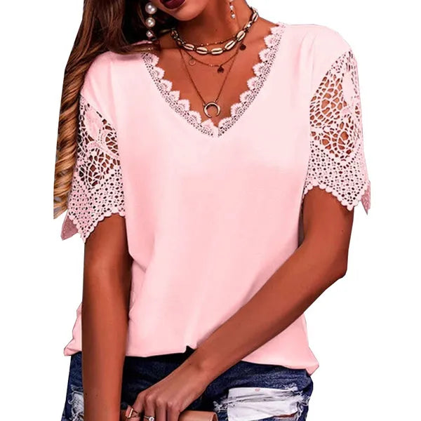 Blusa elegante manga curta laço chiffon