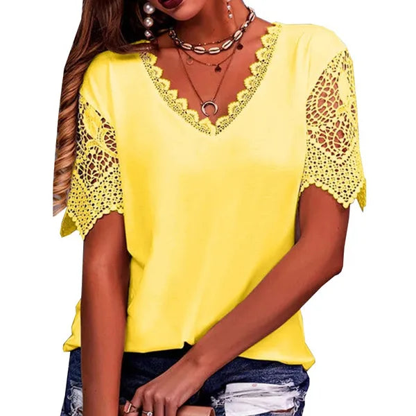 Blusa elegante manga curta laço chiffon