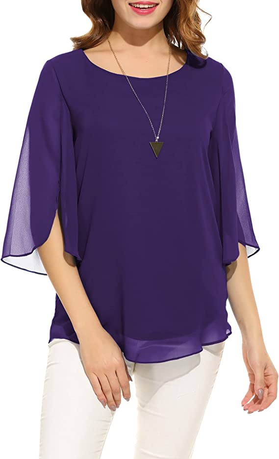 Blusa feminina casual decote canoa manga solta chiffon tops