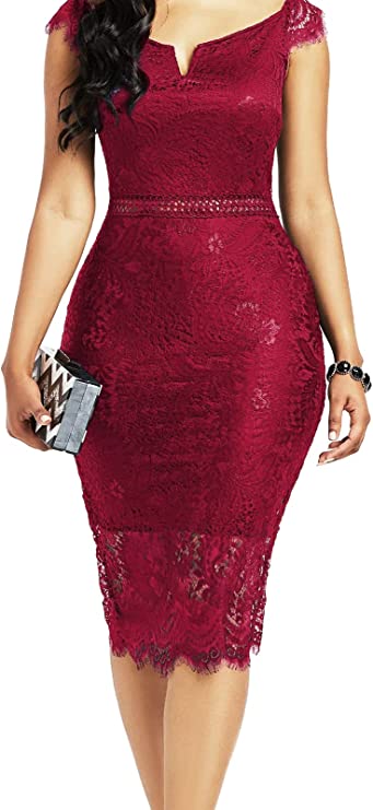 Vestido bodycon elegante floral de renda para cocktail*
