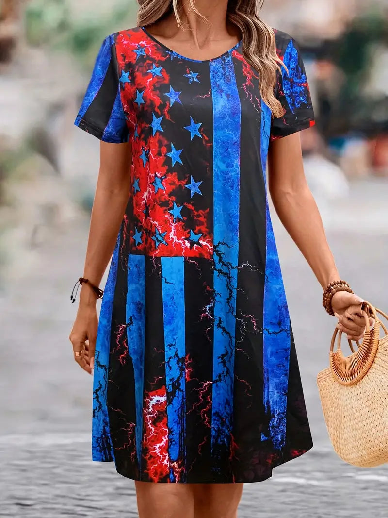 Vestido casual com gola redonda e manga curta