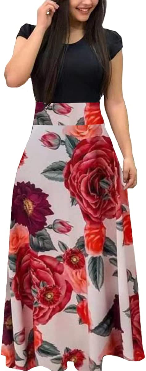 Vestidos Max de gola redonda estampa floral túnica casual