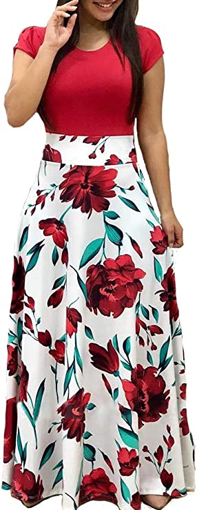 Vestidos Max de gola redonda estampa floral túnica casual
