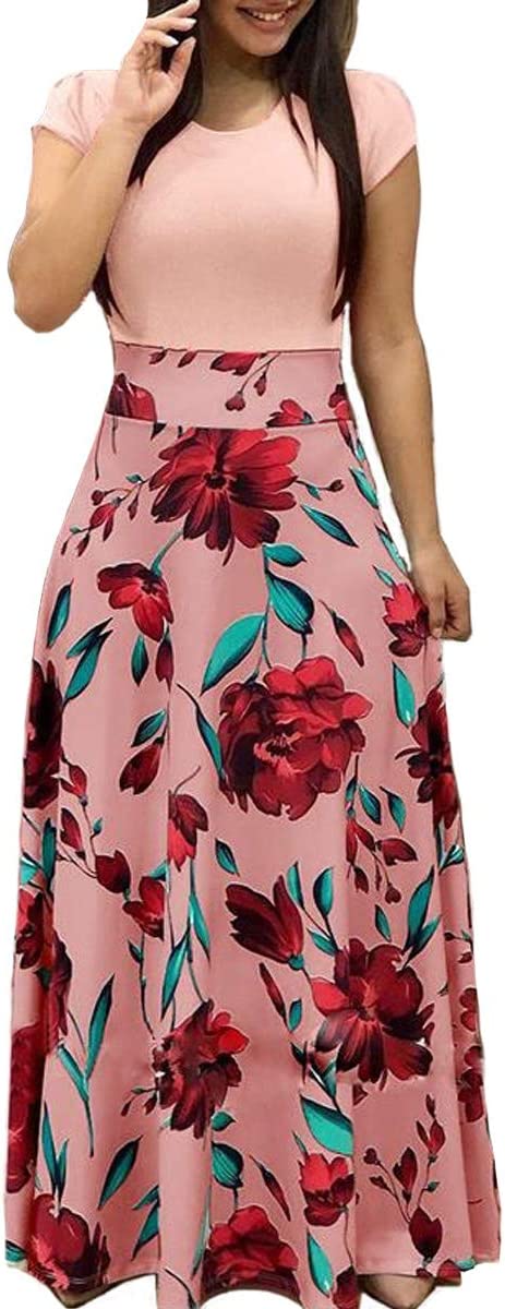 Vestidos Max de gola redonda estampa floral túnica casual