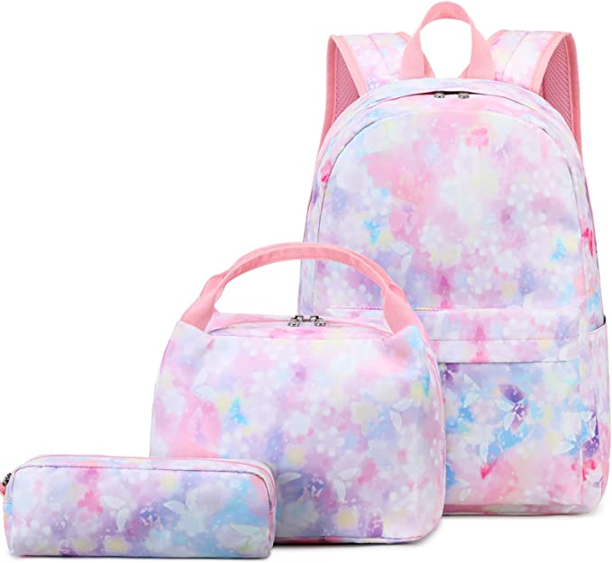Conjunto 3 peças de mochilas escolares com kits de lanche e material
