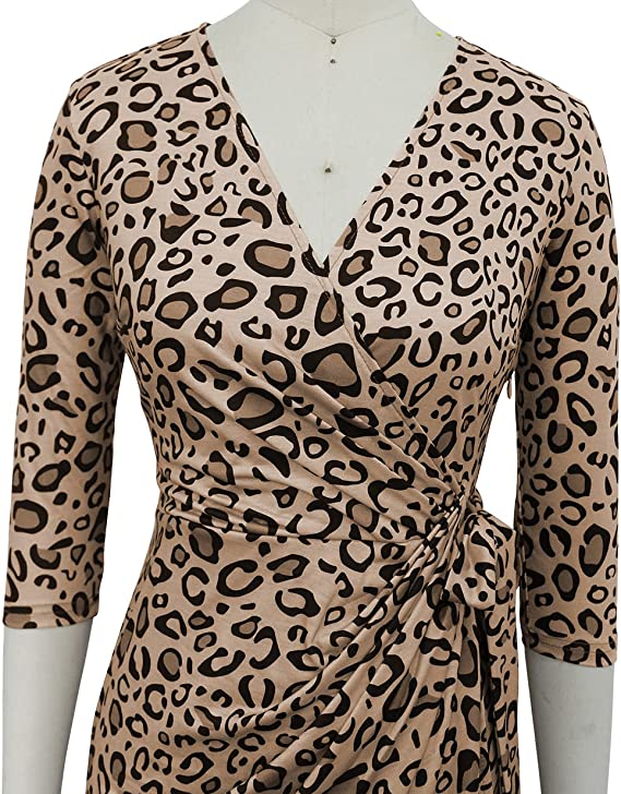 Vestido Vintage Decote em V Bainha Casual Trabalho