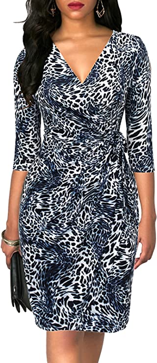 Vestido Vintage Decote em V Bainha Casual Trabalho