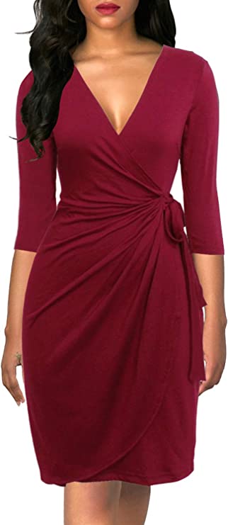 Vestido Vintage Decote em V Bainha Casual Trabalho