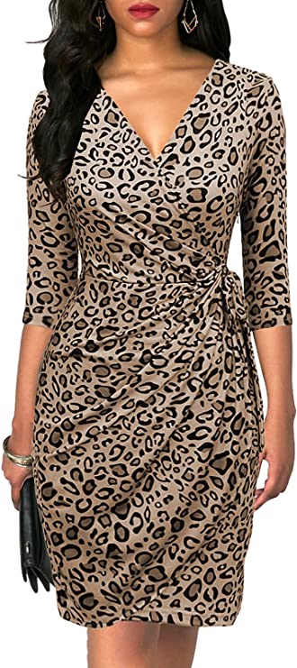 Vestido Vintage Decote em V Bainha Casual Trabalho