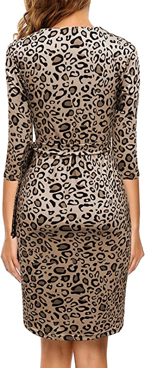 Vestido Vintage Decote em V Bainha Casual Trabalho