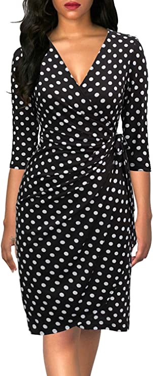 Vestido Vintage Decote em V Bainha Casual Trabalho