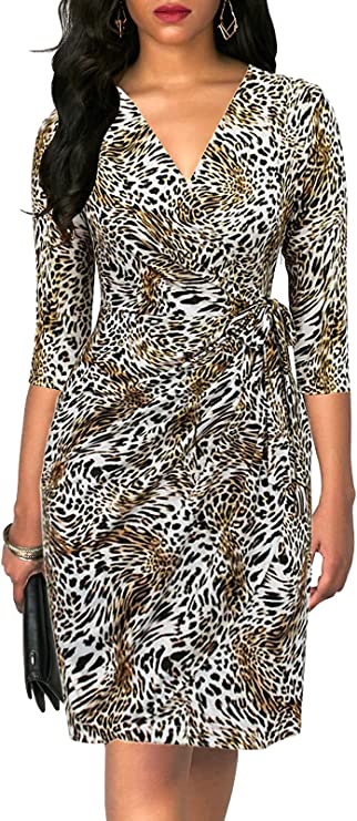Vestido Vintage Decote em V Bainha Casual Trabalho