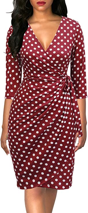 Vestido Vintage Decote em V Bainha Casual Trabalho