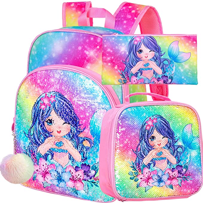 Conjunto 3 peças de mochilas escolares com kits de lanche e material