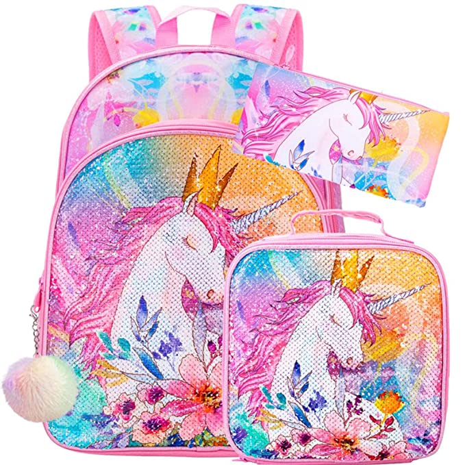 Conjunto 3 peças de mochilas escolares com kits de lanche e material