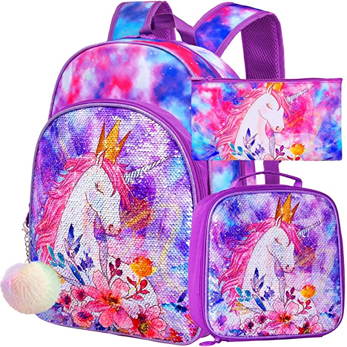 Conjunto 3 peças de mochilas escolares com kits de lanche e material