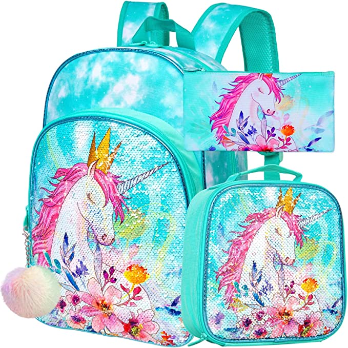 Conjunto 3 peças de mochilas escolares com kits de lanche e material