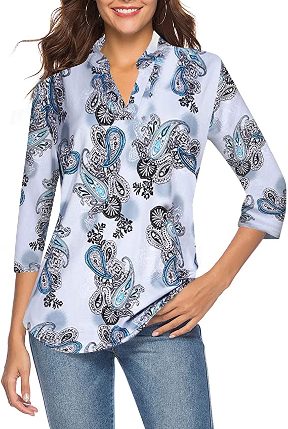 Blusa túnica feminina casual manga com decote em V camisa solta