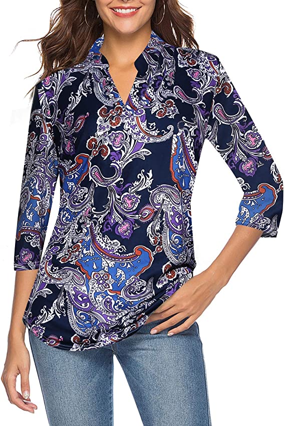Blusa túnica feminina casual manga com decote em V camisa solta