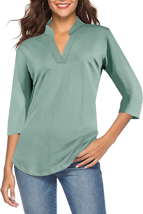 Blusa túnica feminina casual manga com decote em V camisa solta