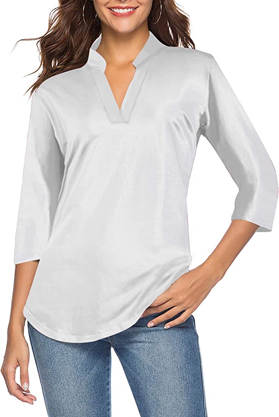 Blusa túnica feminina casual manga com decote em V camisa solta