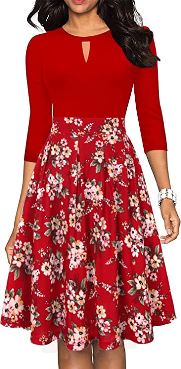 Vestido de festa casual feminino vintage floral patchwork swing com bolsos