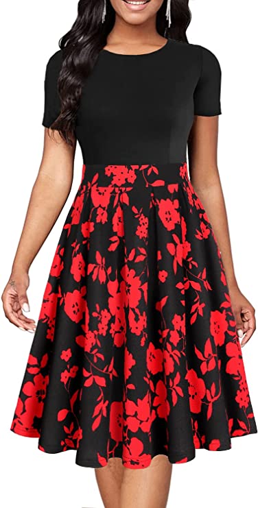 Vestido de festa casual feminino vintage manga bufante patchwork swing com bolsos