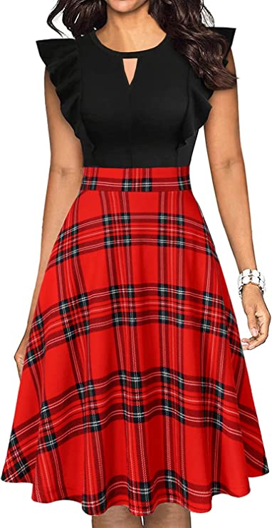 Vestidos tipo vintage plissados com linha de balanço