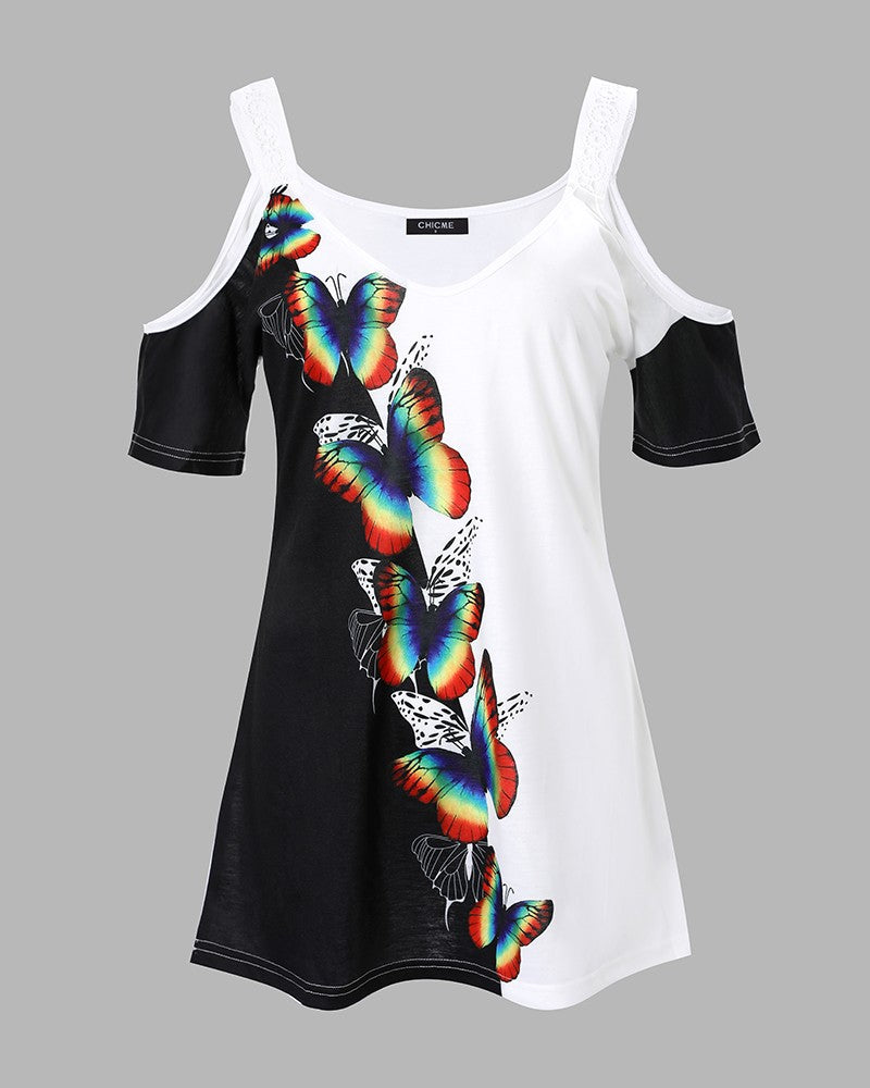 Blusa de ombro frio com estampa de borboleta