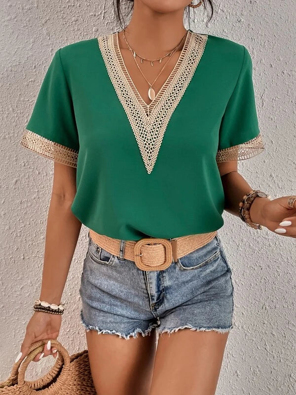 Blusa de Renda Guipure Contraste