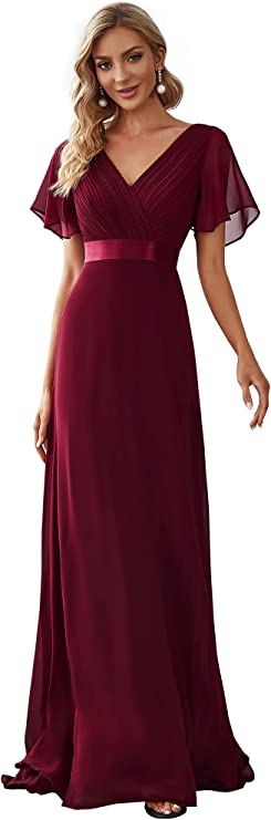 Vestido longo de noite feminino manga curta decote em V
