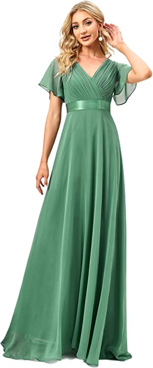 Vestido longo de noite feminino manga curta decote em V