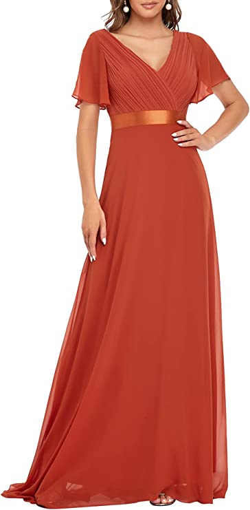 Vestido longo de noite feminino manga curta decote em V