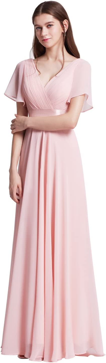 Vestido longo de noite feminino manga curta decote em V
