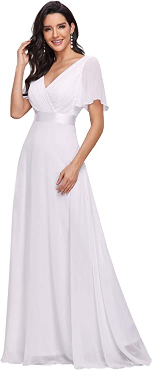 Vestido longo de noite feminino manga curta decote em V