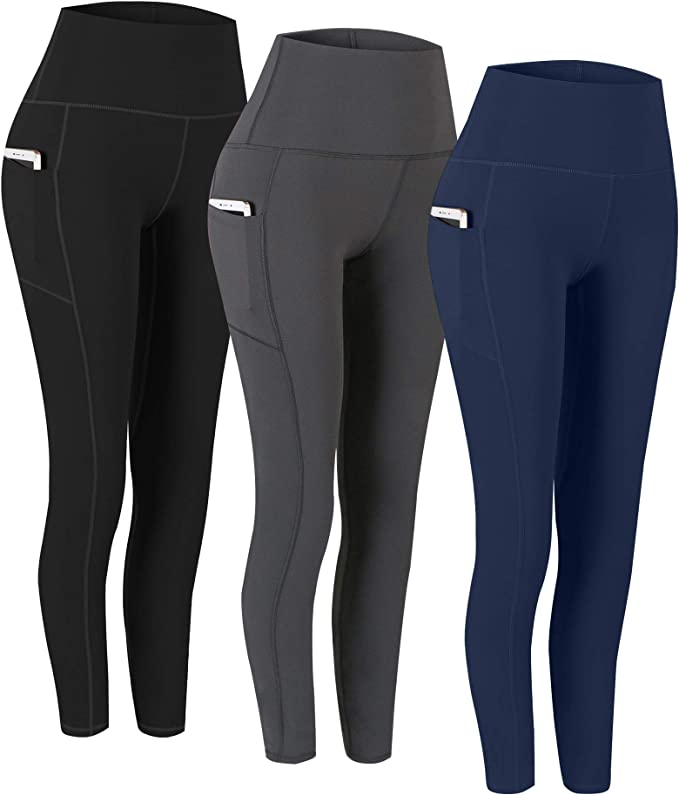 3 Pares de colantes de ioga com cintura Alta e bolsos