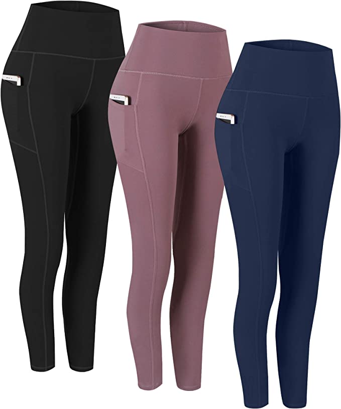 3 Pares de colantes de ioga com cintura Alta e bolsos