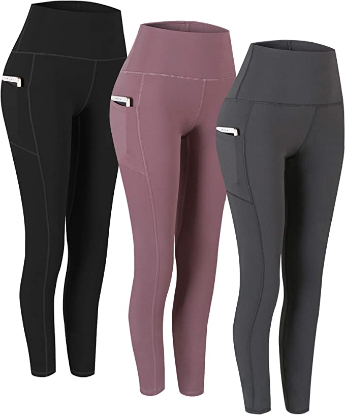 3 Pares de colantes de ioga com cintura Alta e bolsos