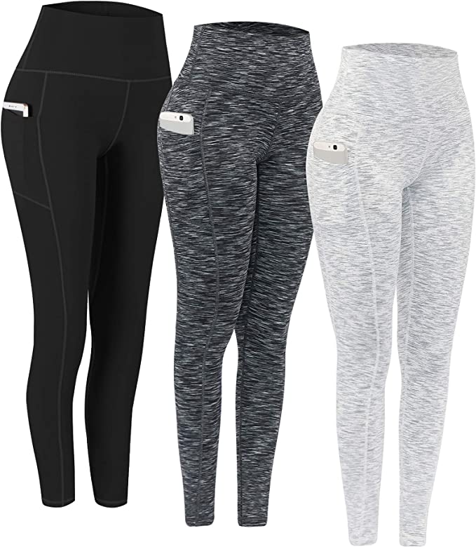 3 Pares de colantes de ioga com cintura Alta e bolsos