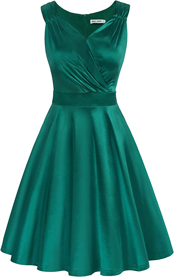 Vestido evasê sem mangas com decote em V