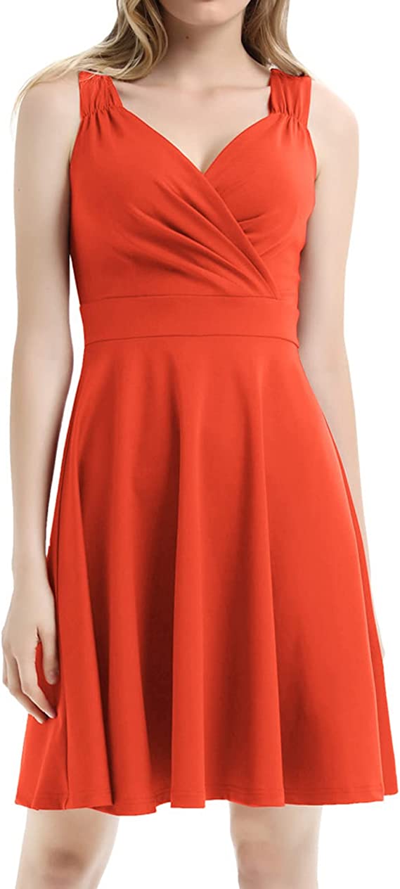 Vestido evasê sem mangas com decote em V