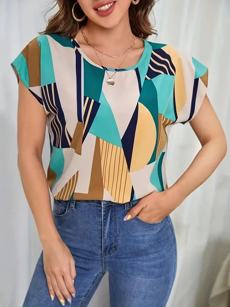 Blusa de gola redonda com estampa geométrica